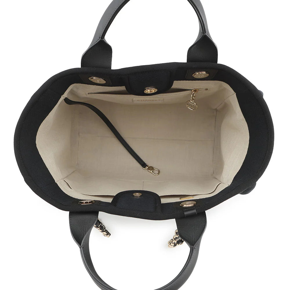 Chanel Black Canvas Deauville Tote Bag