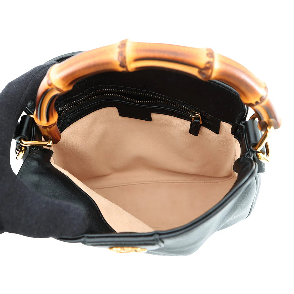 Gucci Black Leather Bamboo Bag