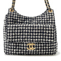 Chanel Houndstooth Tweed Flap Hobo Bag