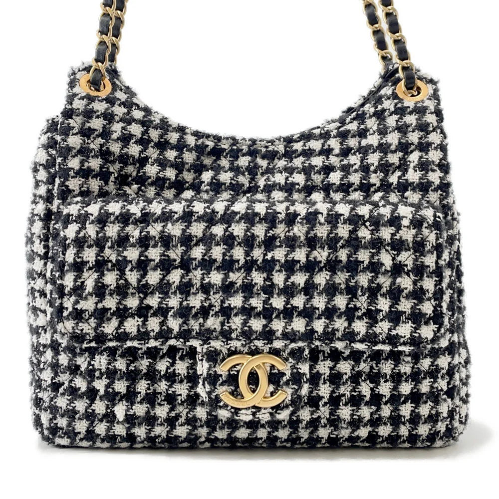Chanel Houndstooth Tweed Flap Hobo Bag