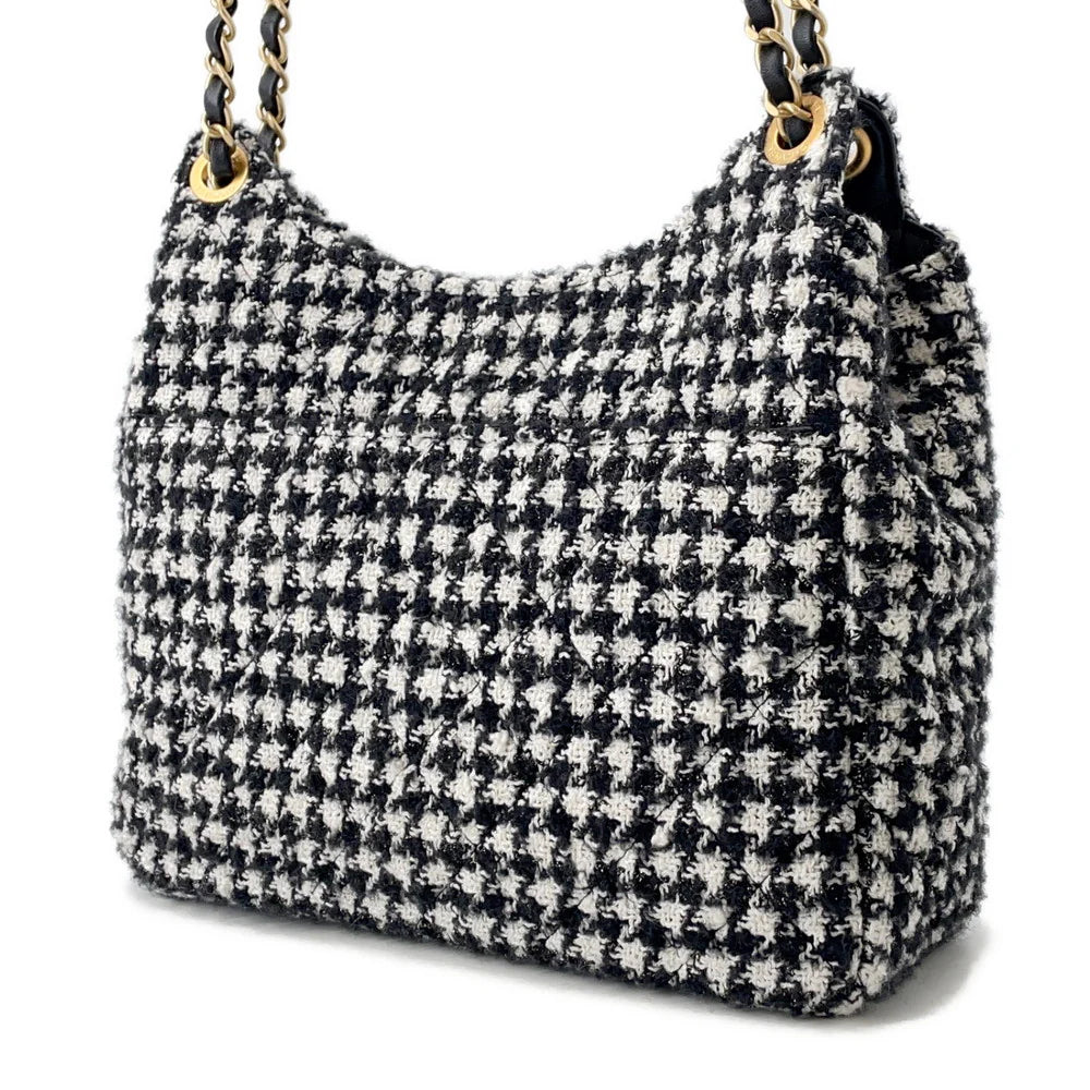 Chanel Houndstooth Tweed Flap Hobo Bag
