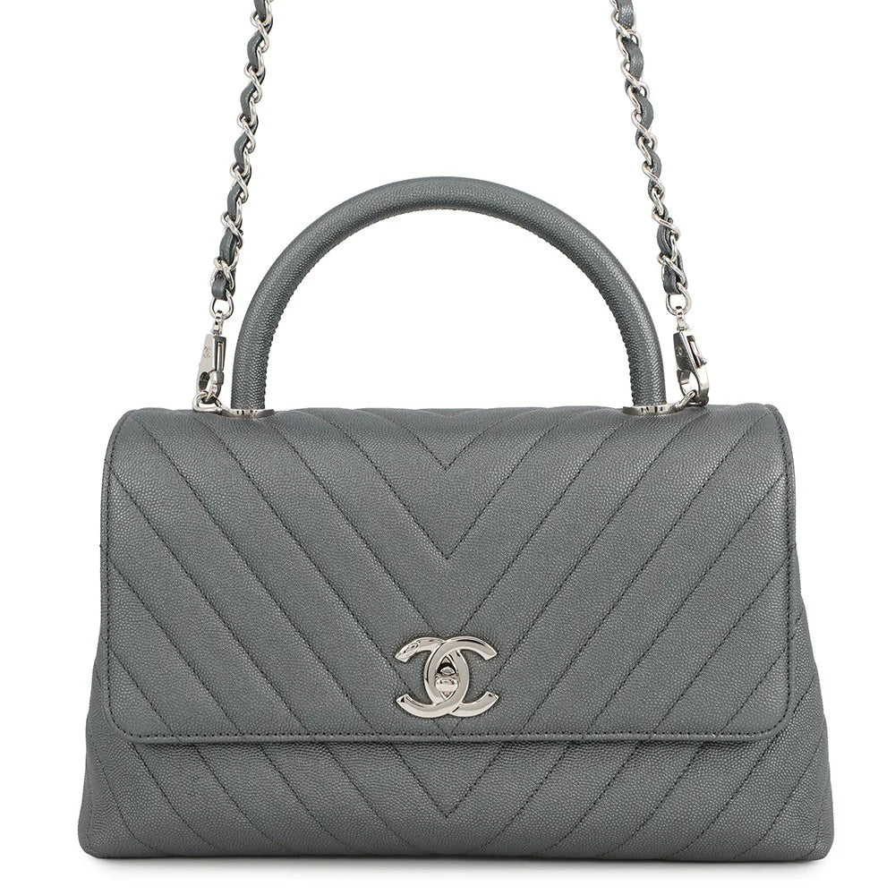 Chanel Grey Chevron Coco Handle