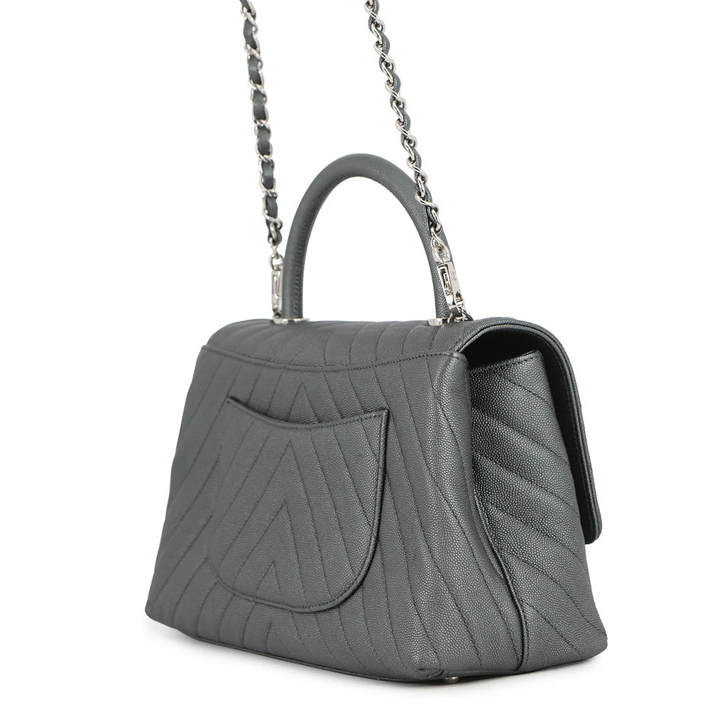 Chanel Grey Chevron Coco Handle
