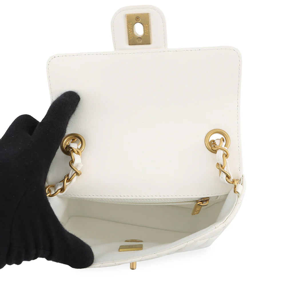 Chanel White Quilted Lambskin Mini Flap Bag with Casino Charms