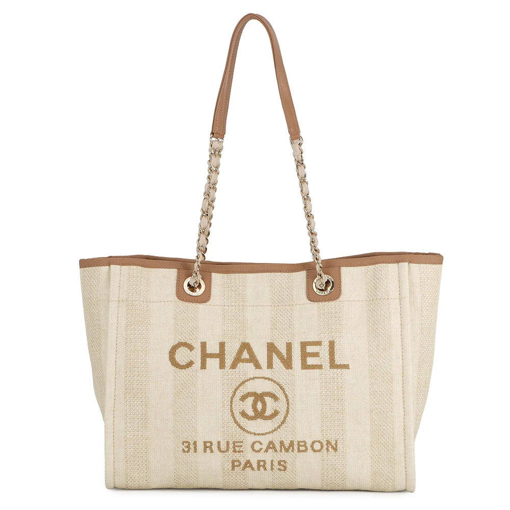 Chanel Beige Canvas Large Deauville Tote Bag