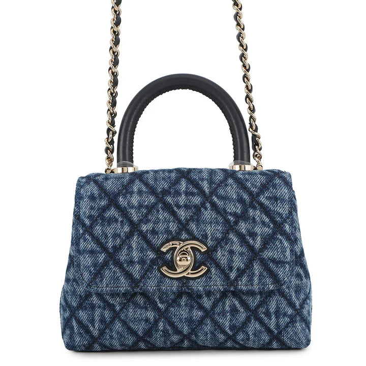 Chanel Blue Quilted Denim Coco Handle Bag