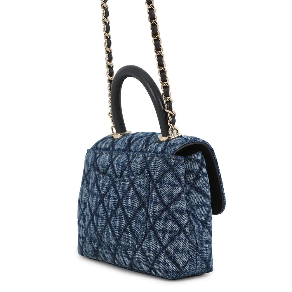 Chanel Blue Quilted Denim Coco Handle Bag