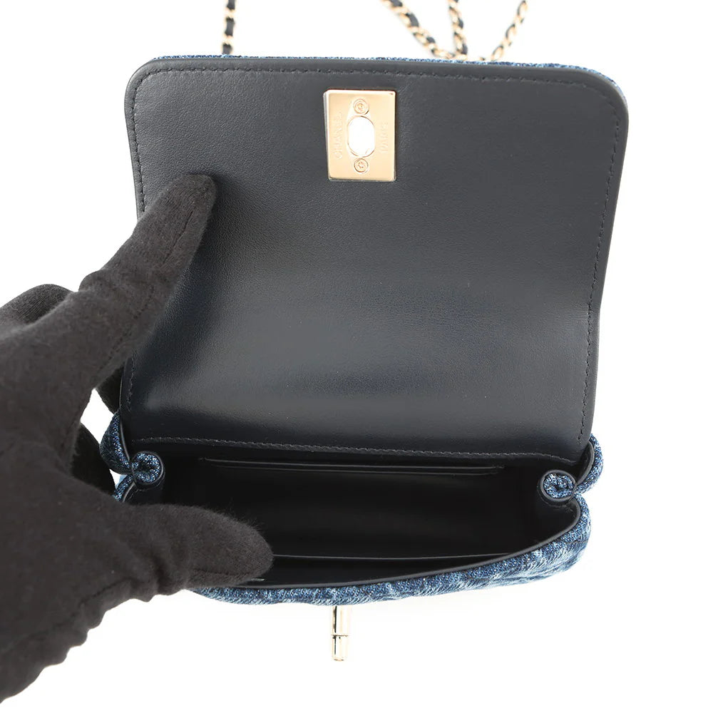 Chanel Blue Quilted Denim Coco Handle Bag