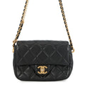 Chanel Black Quilted Lambskin Mini Flap Bag with Pearl Chain