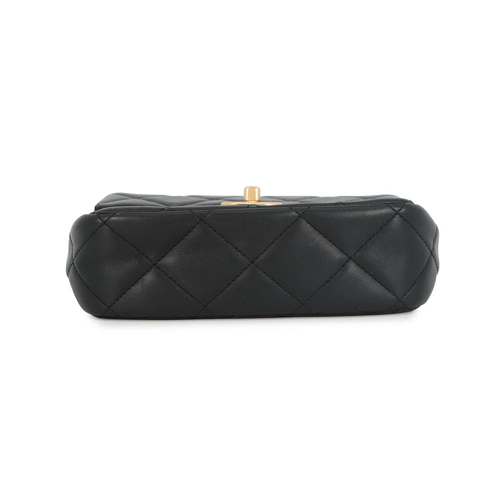 Chanel Black Quilted Lambskin Mini Flap Bag with Pearl Chain