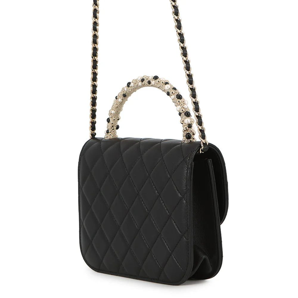 Chanel Quilted Beaded Top Handle Flap Bag
