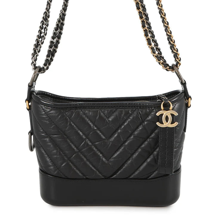Chanel Gabrielle Black Chevron Small Hobo