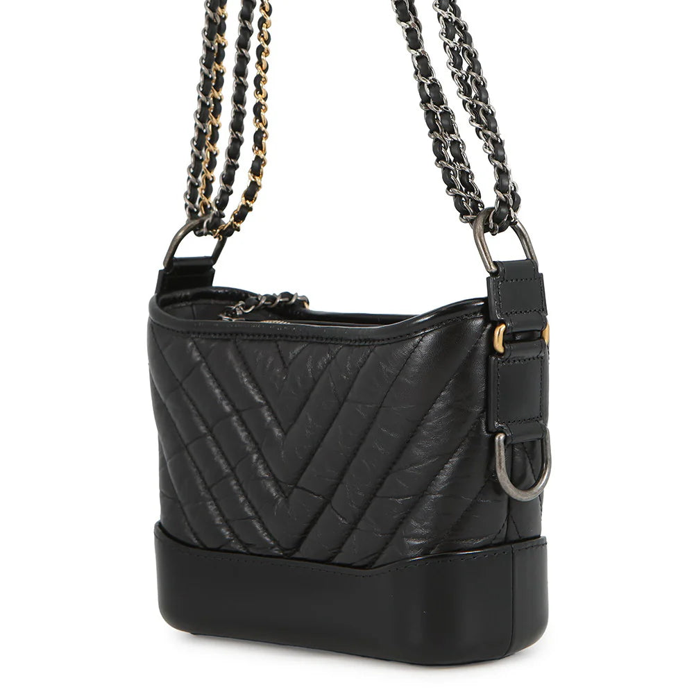 Chanel Gabrielle Black Chevron Small Hobo