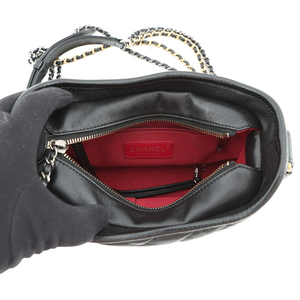 Chanel Gabrielle Black Chevron Small Hobo