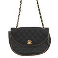 Chanel Black Quilted Satin Half Moon Flap Bag with Gold Trim