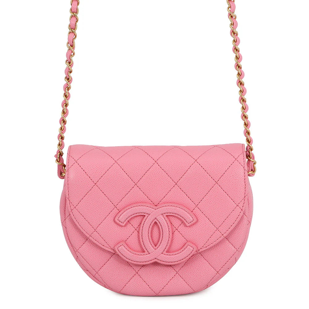 Chanel Pink Quilted Caviar Mini Half-Moon Flap Bag