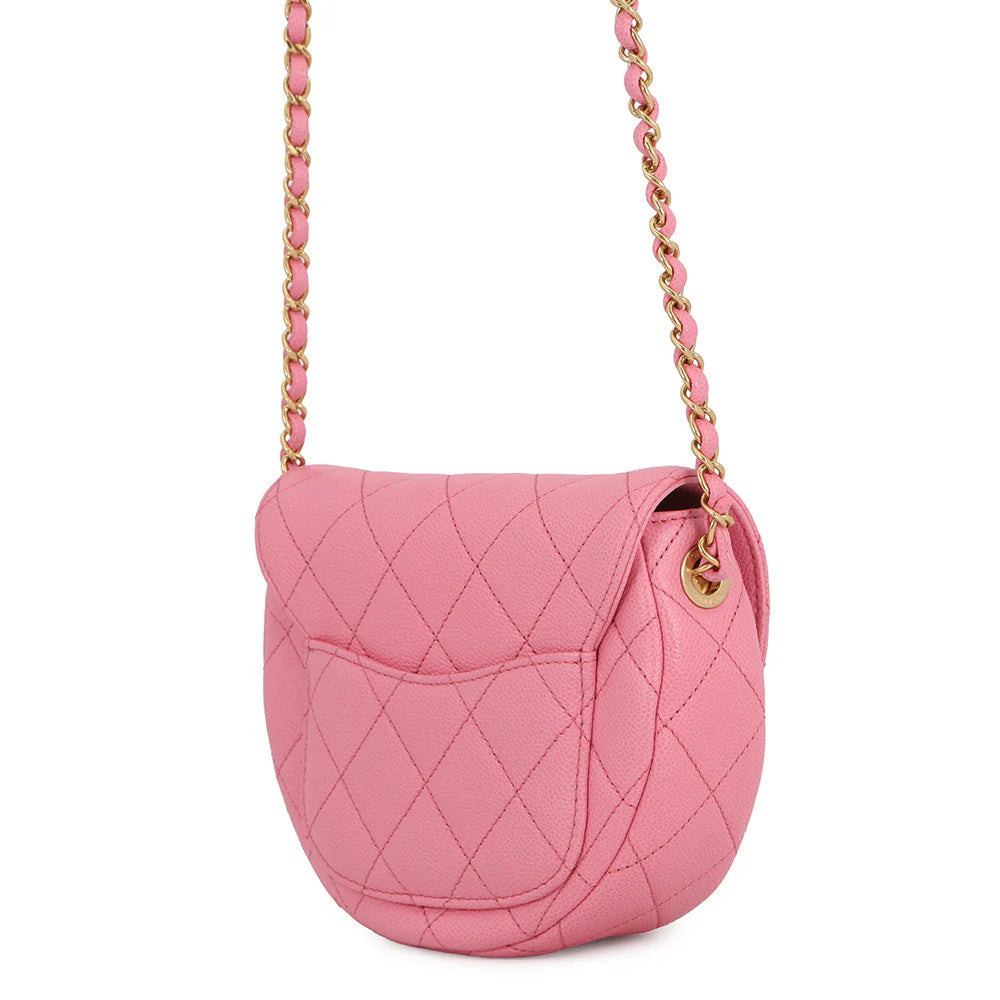 Chanel Pink Quilted Caviar Mini Half-Moon Flap Bag