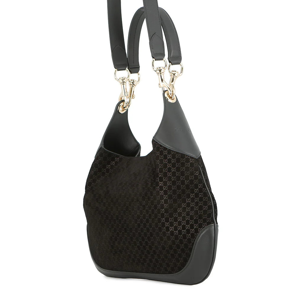 Gucci Black GG Suede Hobo