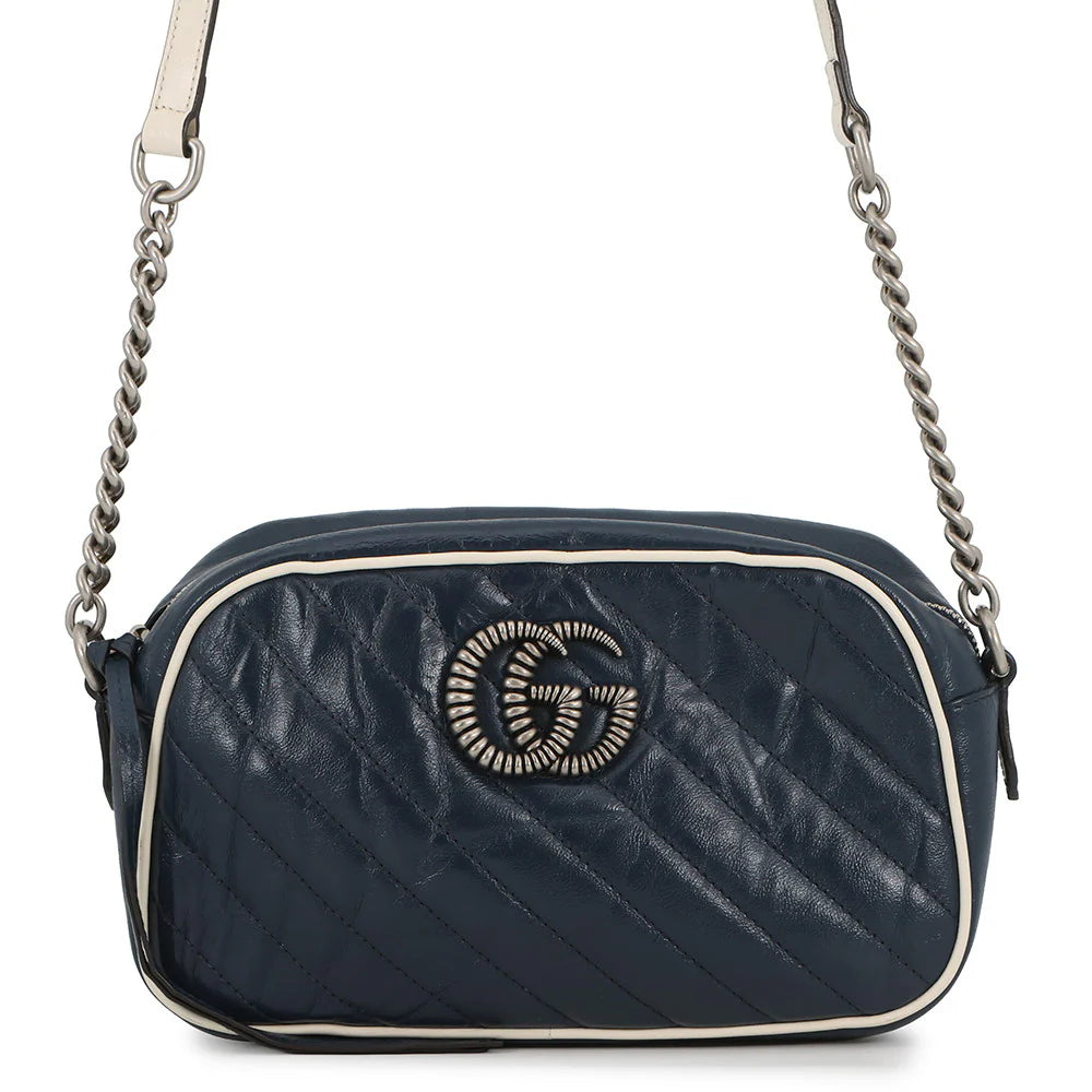 Gucci Navy Quilted GG Marmont Camera Bag