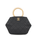 Chanel Black Quilted Hexagon Pearl Handle Bag