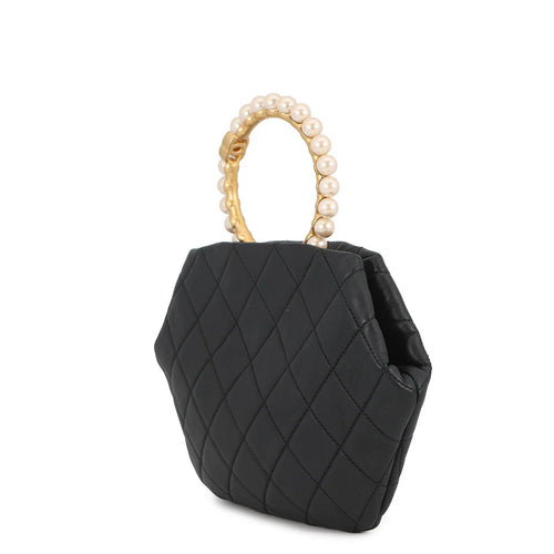 Chanel Black Quilted Hexagon Pearl Handle Bag