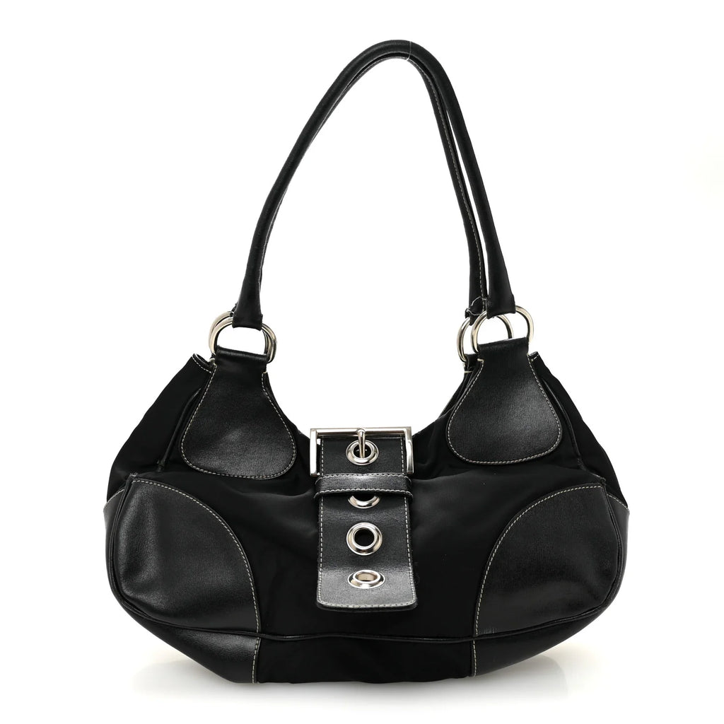 Prada Black Nylon Leather Shoulder Bag