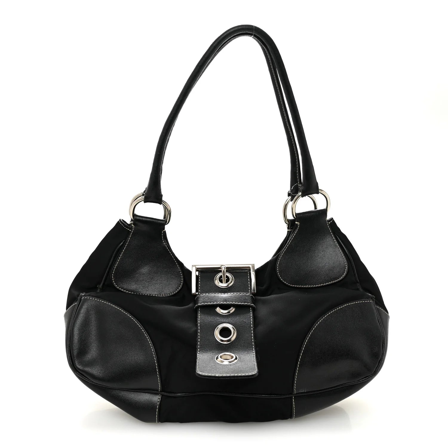 Prada Black Nylon Leather Shoulder Bag