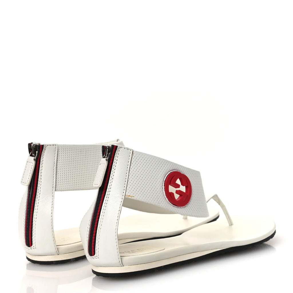 Gucci White Perforated Logo Sandals
