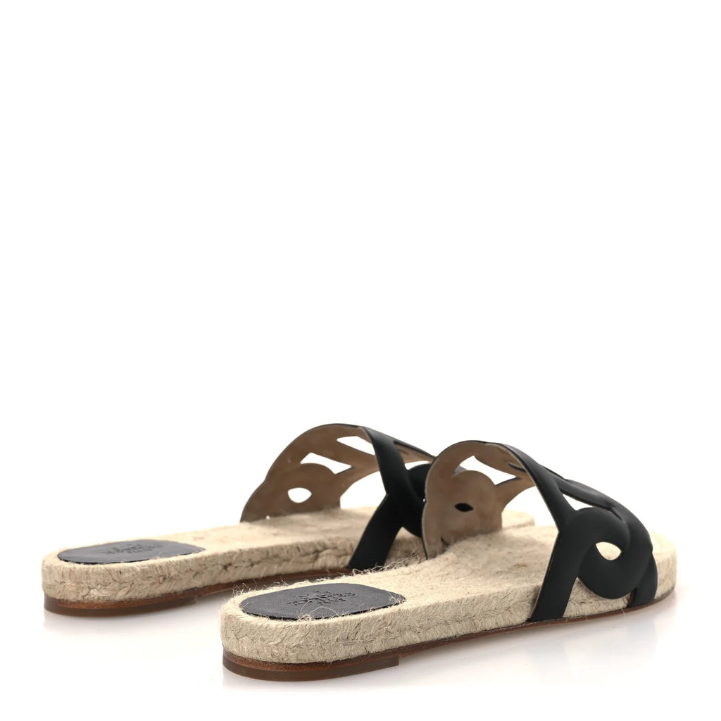 Hermes Black Antigua Espadrille Slides