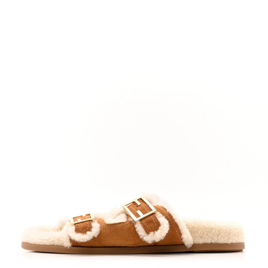 Fendi Suede Shearling FF Slides