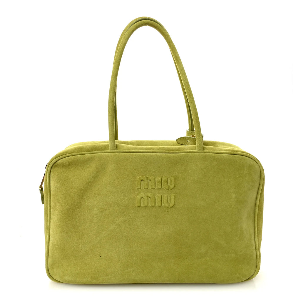 Miu Miu Green Suede Logo Tote