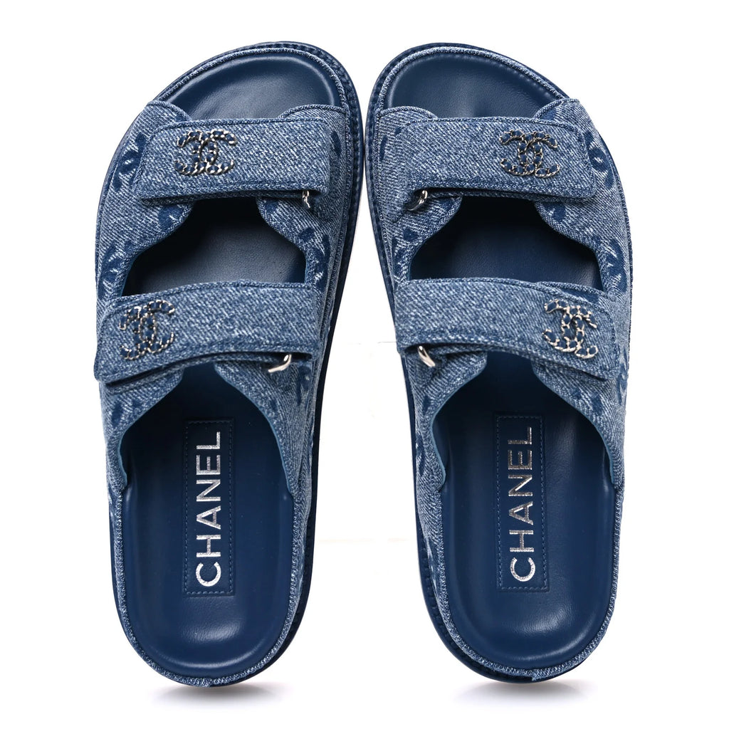 Chanel Blue Denim Logo Sandals
