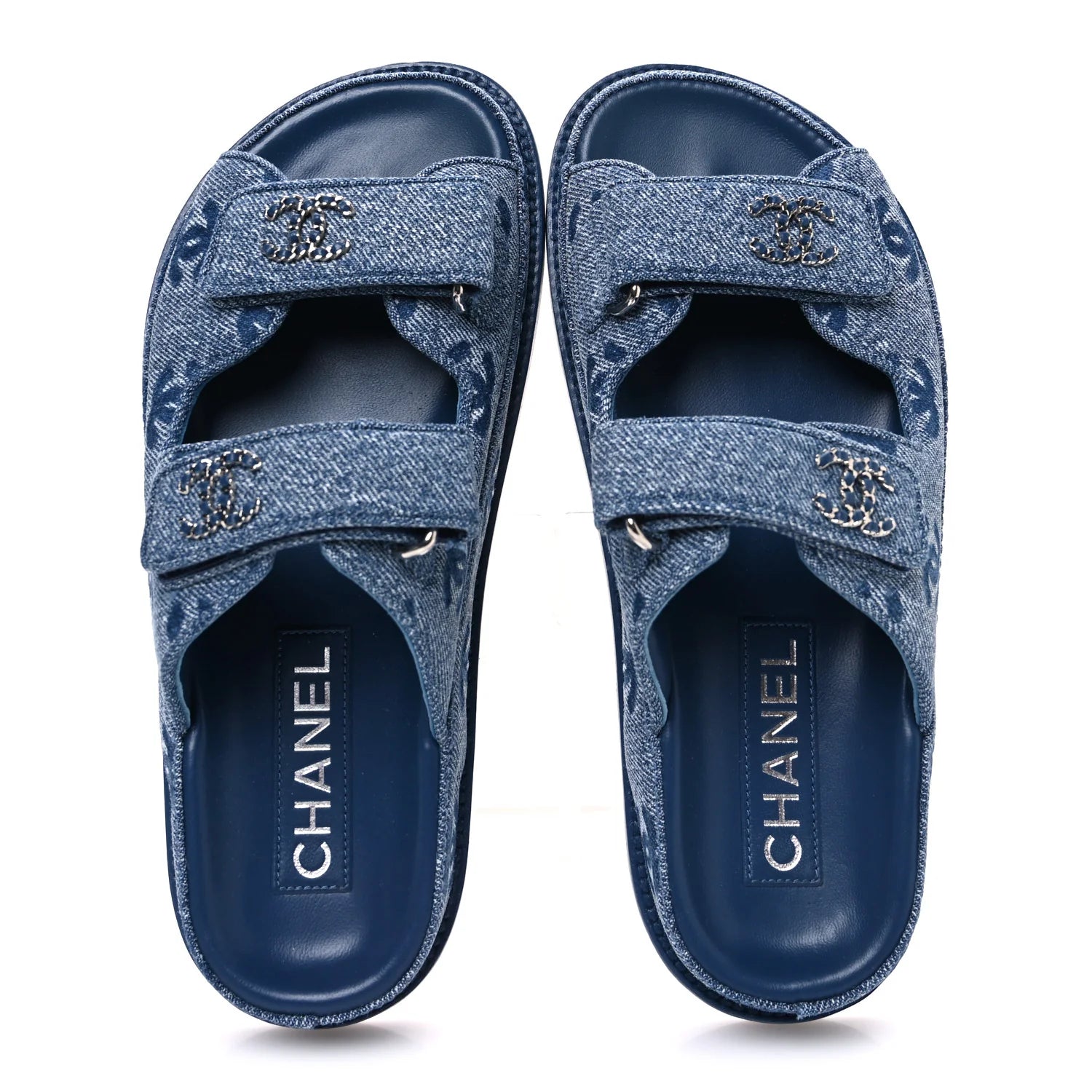 Chanel Blue Denim Logo Sandals