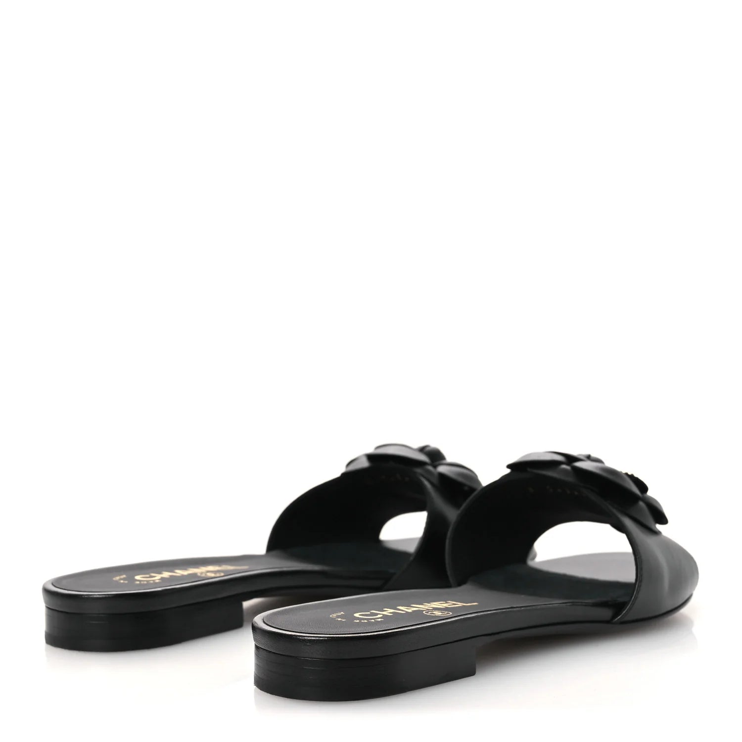 Chanel Black Leather Camellia Sandals
