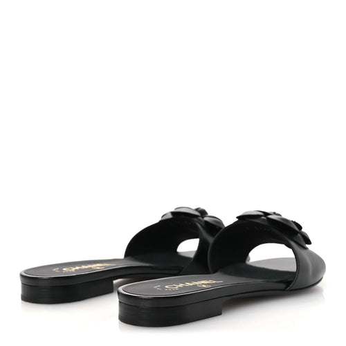 Chanel Black Leather Camellia Sandals