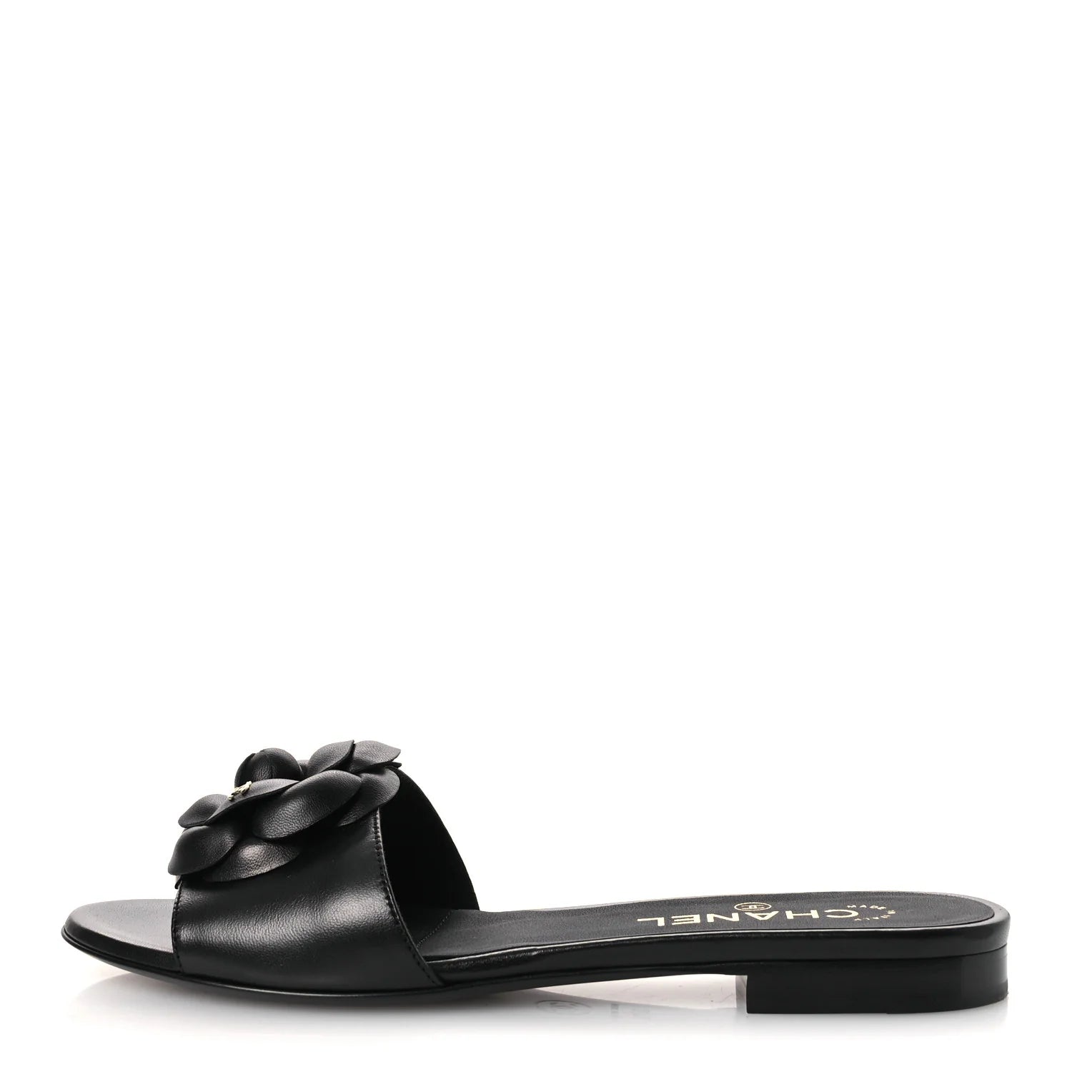 Chanel Black Leather Camellia Sandals