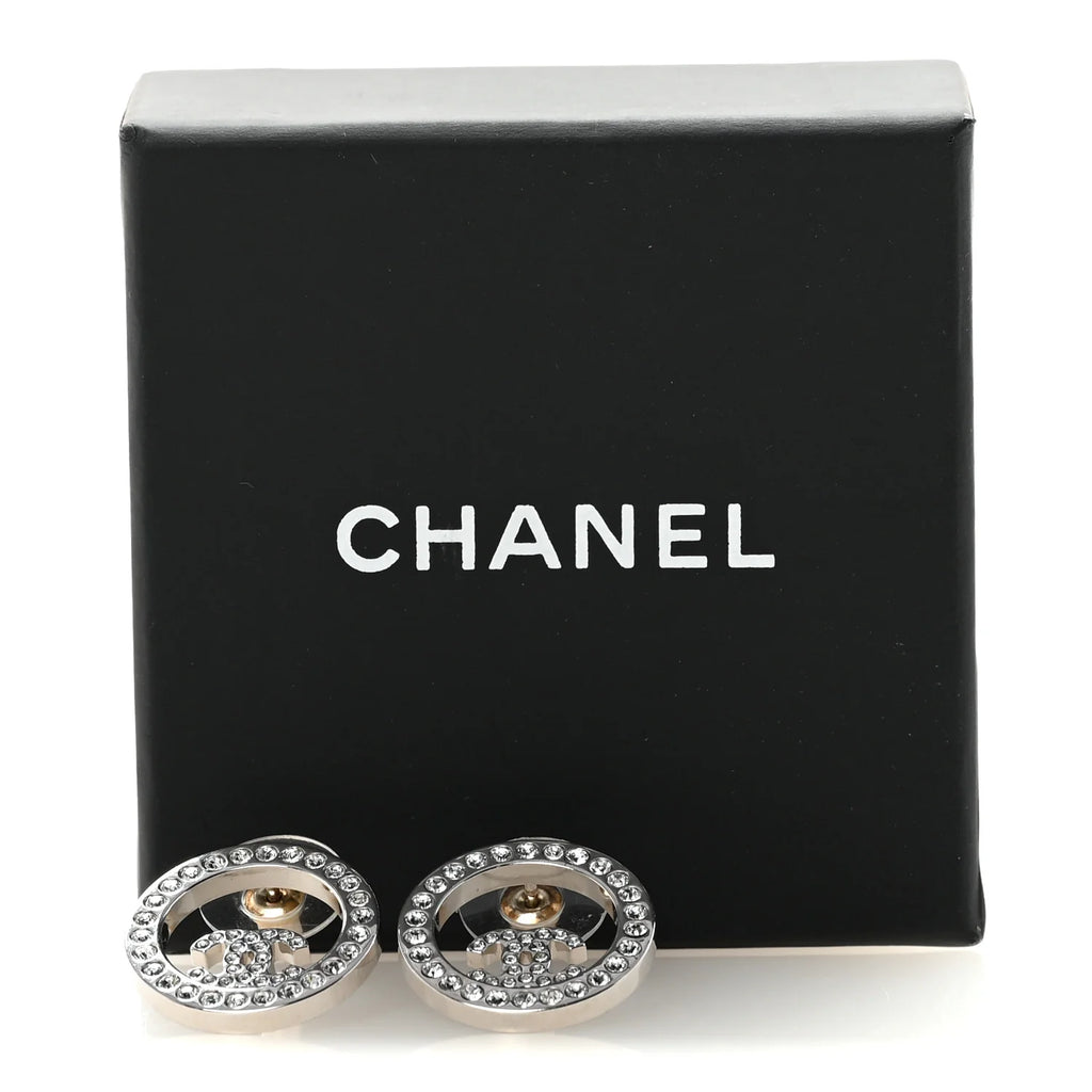 Chanel Silver Crystal CC Earrings