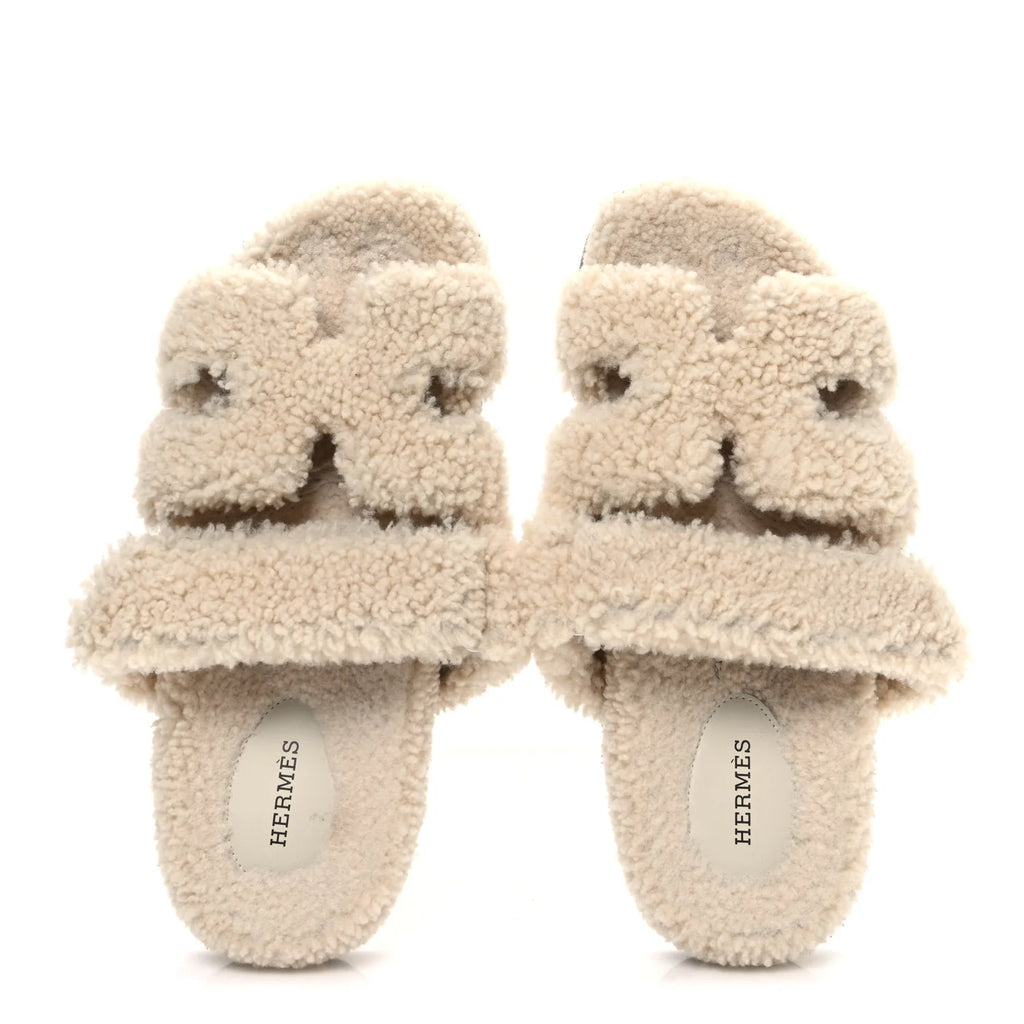 Hermes Cream Shearling Chypre Sandals