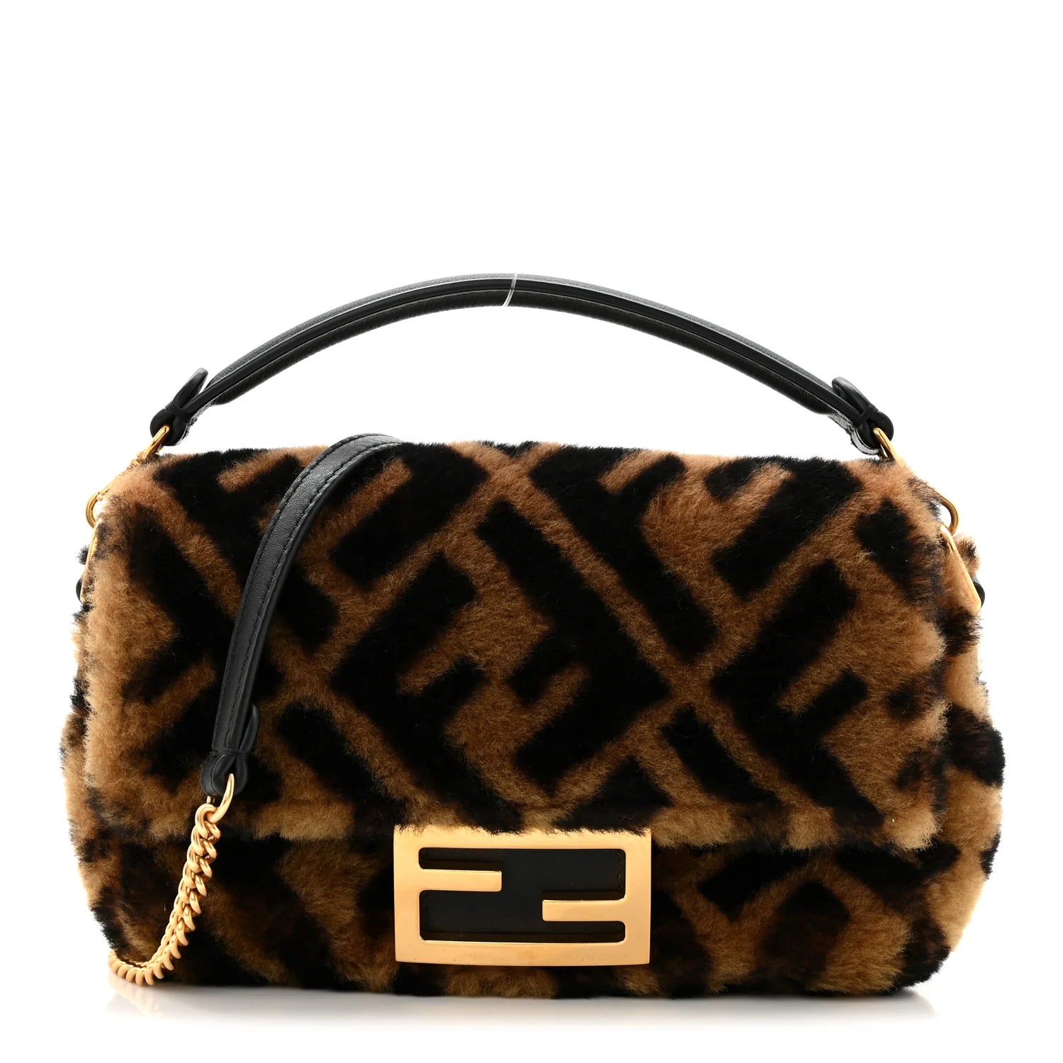 Fendi FF Monogram Shearling Baguette