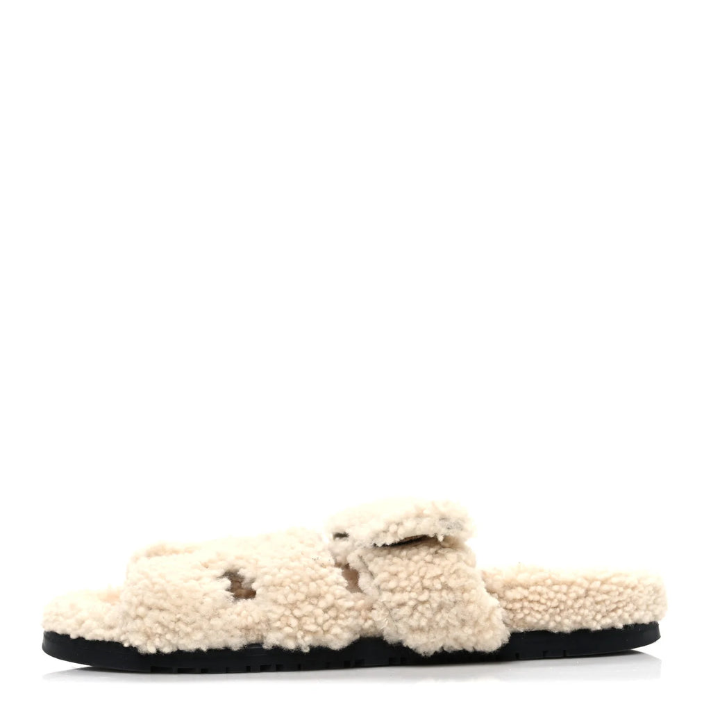 Hermes Cream Shearling Chypre Sandals