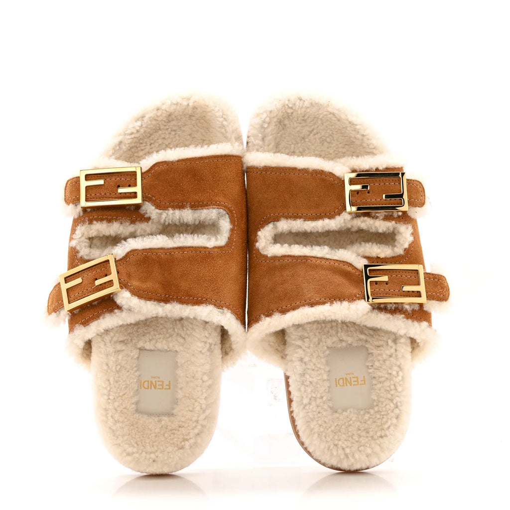 Fendi Suede Shearling FF Slides