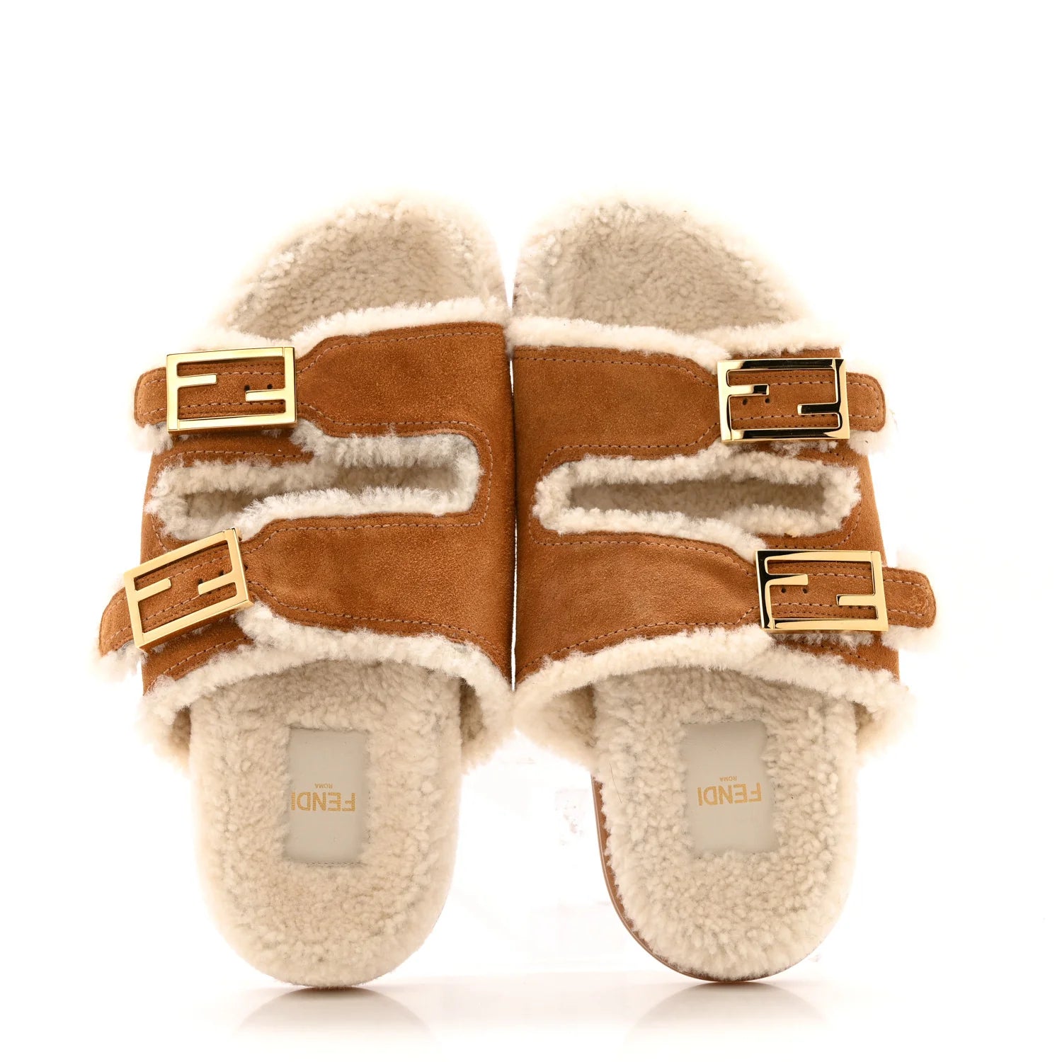 Fendi Suede Shearling FF Slides