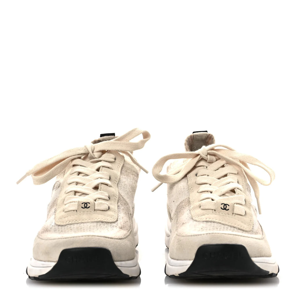 Chanel Beige Suede CC Sneakers