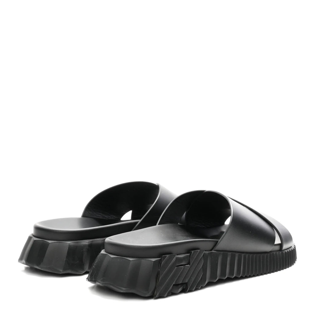 Hermes Black Leather Go Sandals