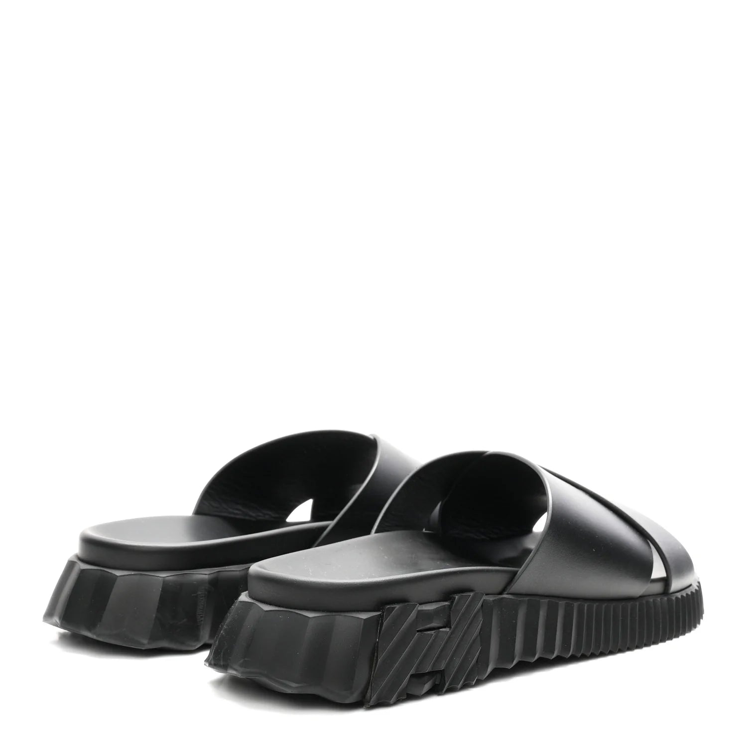 Hermes Black Leather Go Sandals