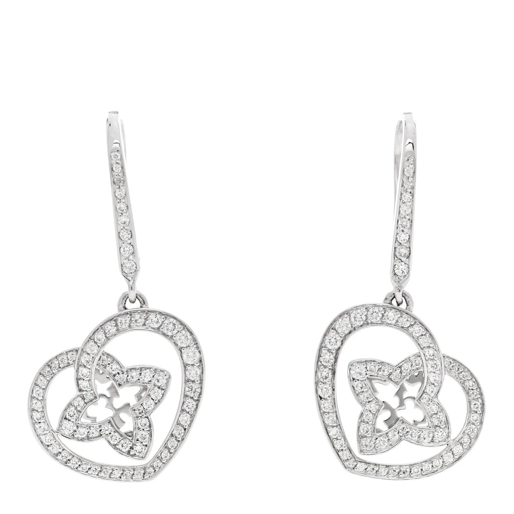 Louis Vuitton Silver Crystal Heart Earrings
