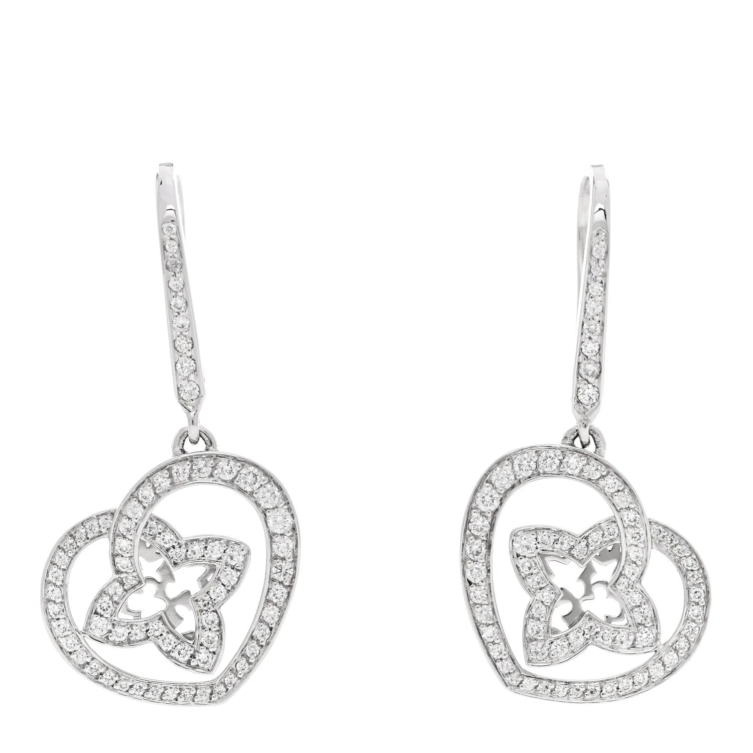Louis Vuitton Silver Crystal Heart Earrings
