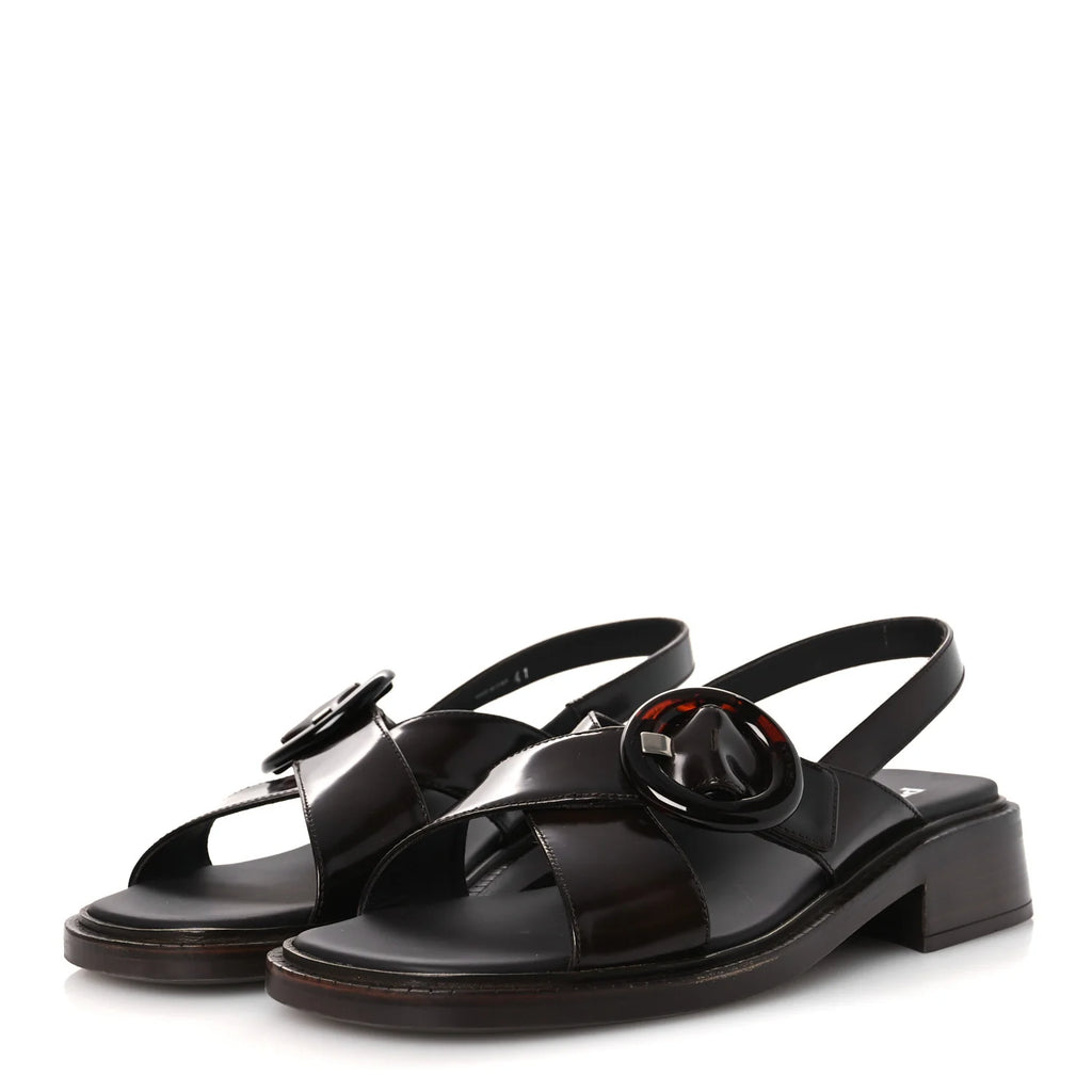 Prada Spazzolato Leather Buckle Sandals