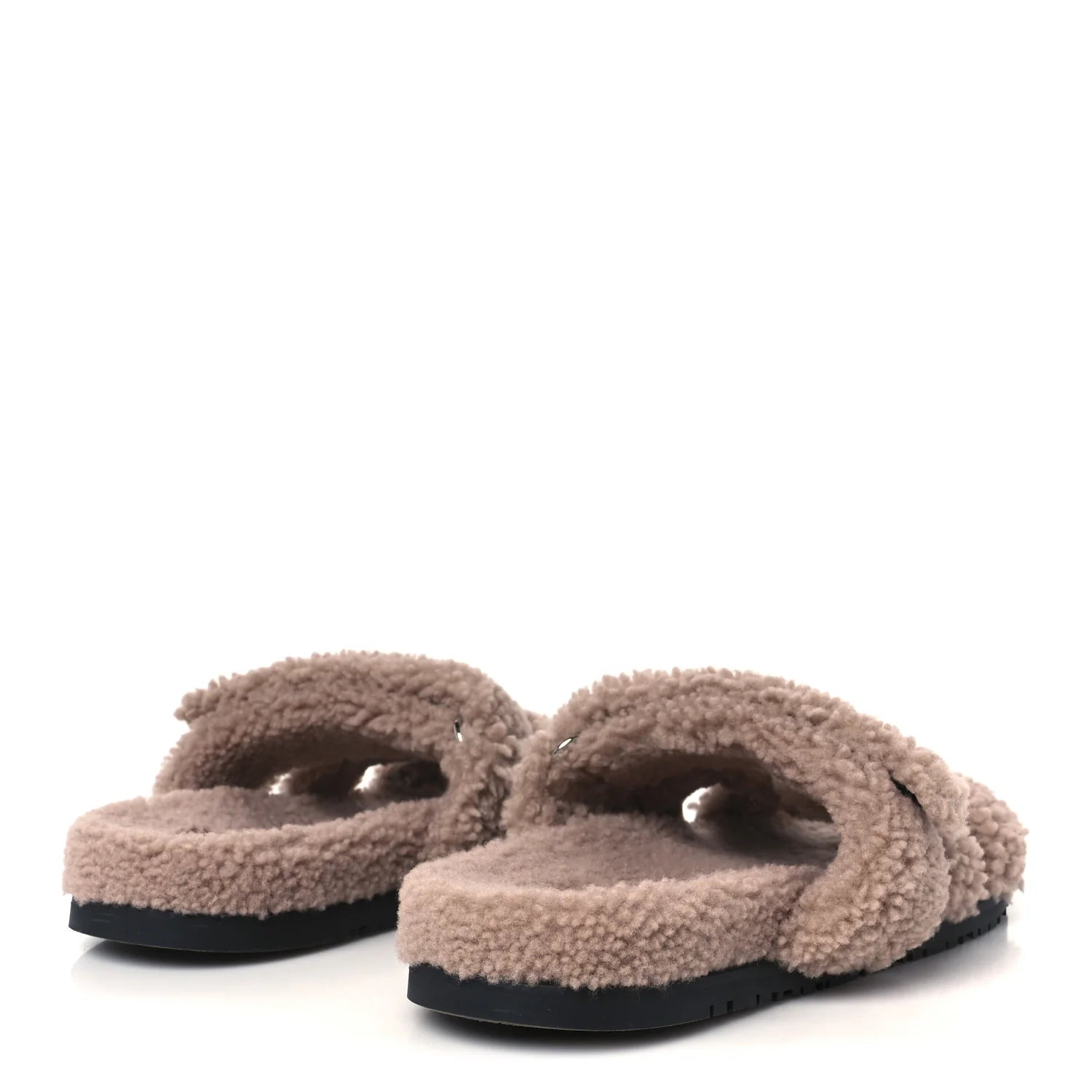 Hermes Grey Shearling Oran Sandals