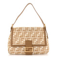 Fendi Beige FF Raffia Baguette